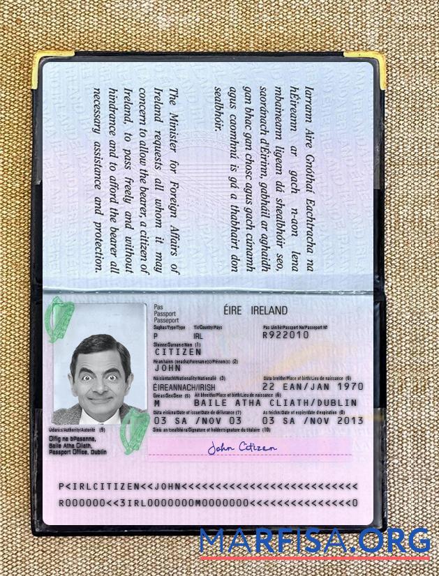 Blank Ireland passport version 2 photolook download for verification